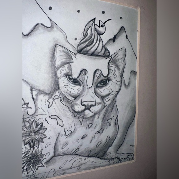 Original signed by artist art abstract cat eye in the sky sketch 8.5x12” - Picture 3 of 5